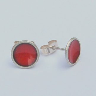 Moon - Sterling silver stud earrings  with red enamel