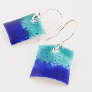 Square Turquoise Blue Enamel Earrings Sterling Silver Dangling Earrings