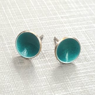 Moon - Sterling silver stud earrings with turquoise enamel
