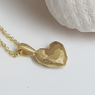 Dainty Yellow Gold Heart Pendant Rock Heart Pendant