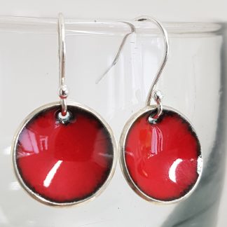 Moon - Sterling silver earrings with red enamel