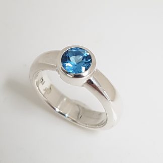 Sterling silver ring with swiss blue topaz
