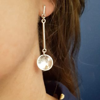 Dangling sterling silver earrings with gold granulation