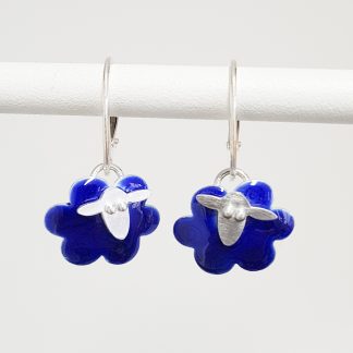 Sheep earrings with blue enamel