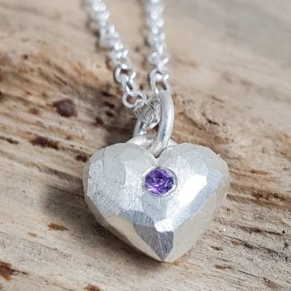 Small Rock Heart pendant in sterling silver with Amethyst
